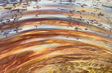 Color water waves on the lake in evening watercolor backgroundの写真素材