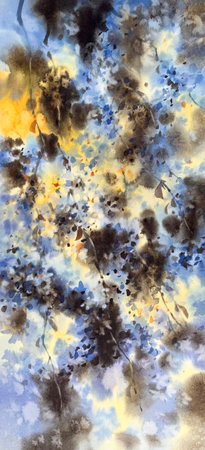 Sakura tree bloom at night watercolor backgroundの写真素材