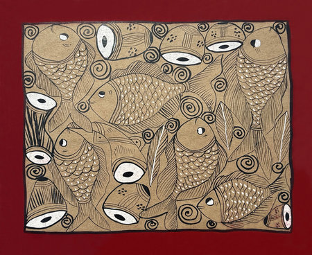 Hand painted fish ornament in traditional Indian styleの写真素材