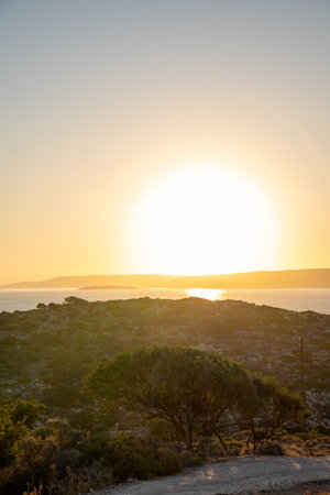 Sunny landscape of an evening in Crete, Greece