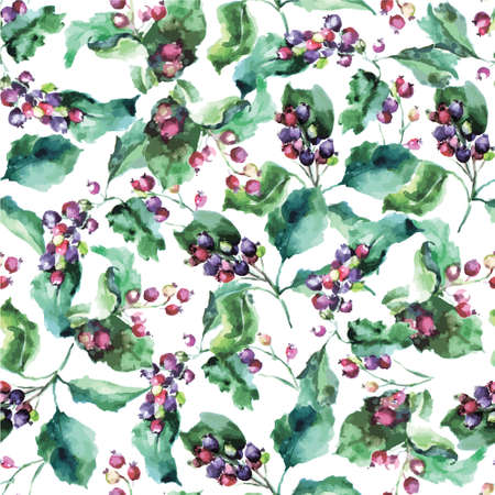 seamless pattern with leaves and berries of hawthornのイラスト素材