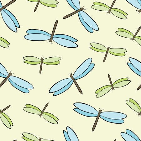 seamless pastel pattern with blue and green dragonfliesのイラスト素材