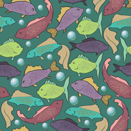 seamless background of colorful fish and air bubblesのイラスト素材