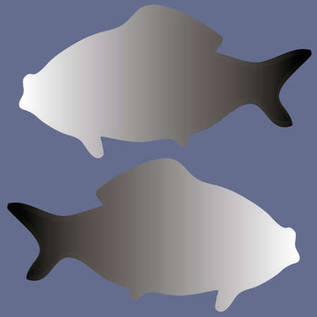silhouettes of two fishes on blue background. vector illustrationのイラスト素材