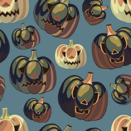 Funny seamless background with halloween horror pumpkinsのイラスト素材