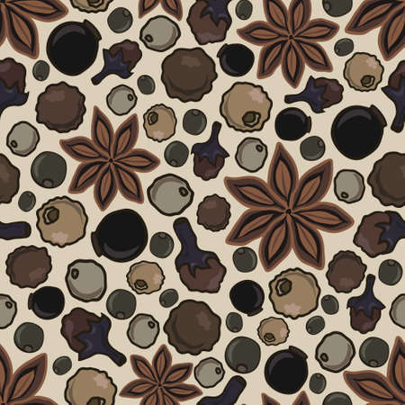 seamless background with different spices, vector illustrationのイラスト素材