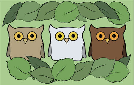 flat illustration with cartoon beautiful and funny owlsのイラスト素材
