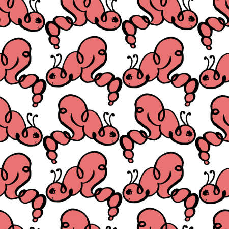 caterpillar doodle seamless pattern background, vector illustrationのイラスト素材