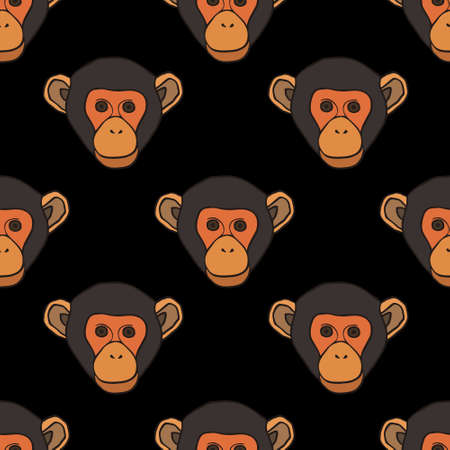 Seamless pattern with cute faces of monkeys.のイラスト素材