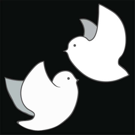 Two funny flying birds, silhouettes.のイラスト素材
