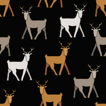 Winter background with funny deers characters and snowflakes. Childish vector illustration.のイラスト素材