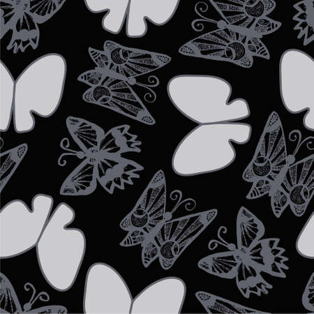seamless background with branches, flowers and butterfliesのイラスト素材