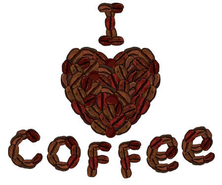 coffee beans love concept on white backgroundのイラスト素材