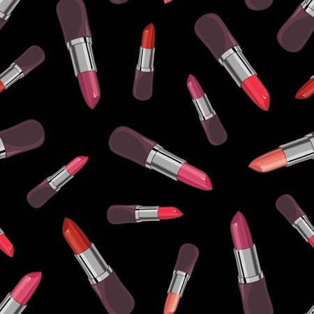 Seamless pattern with beauty lipsticks. original cosmetics background. Useful for invitations, scrap booking, design.のイラスト素材