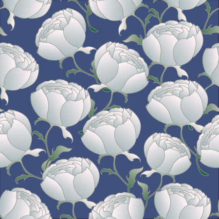vector seamless background with flowers and buds of peoniesのイラスト素材