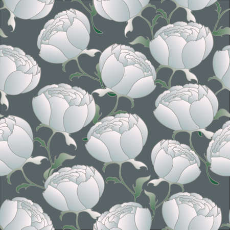 vector seamless background with flowers and buds of peoniesのイラスト素材