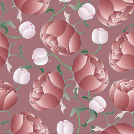 vector seamless background with flowers and buds of peoniesのイラスト素材