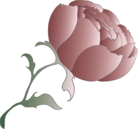 vector peony flower with leaves, isolated objectのイラスト素材