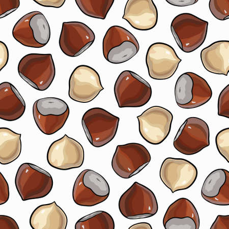 Hazelnut seamless pattern. Useful for ads, signboards, packaging, menu design, interior decorating and other design.のイラスト素材