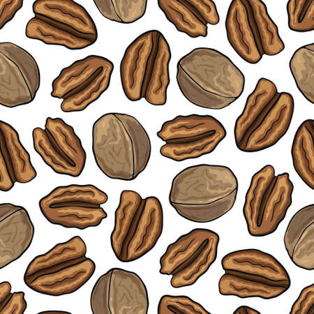Seamless nature background with walnuts. Fresh organic food. Walnuts background.のイラスト素材