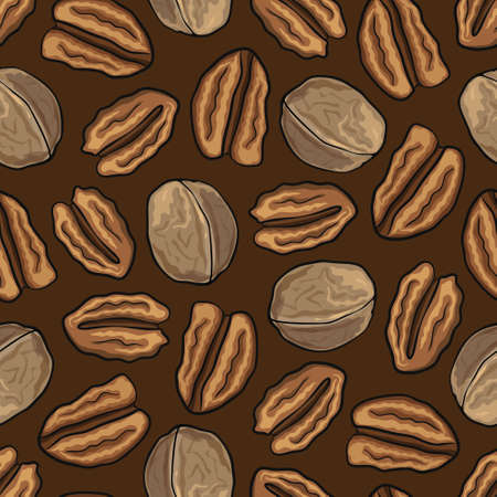 Seamless nature background with walnuts. Fresh organic food. Walnuts background.のイラスト素材