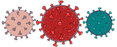 Vector drawing of outline human Coronavirus virion in black isolated on white background.のイラスト素材