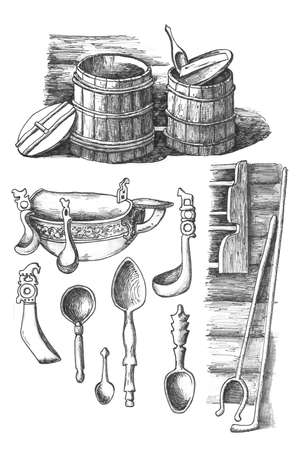 Household items of ancient Russia, inkの写真素材
