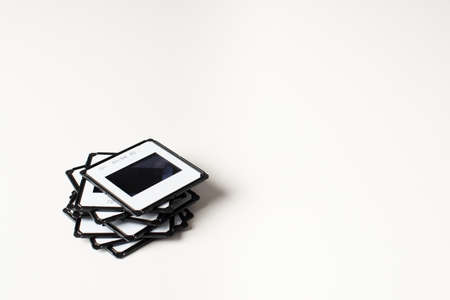 Photography slides or transparencies on white with copy spaceの写真素材
