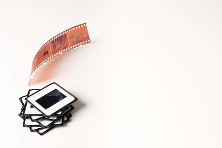 Top view of negative and transparencies with white background and copy space.の写真素材