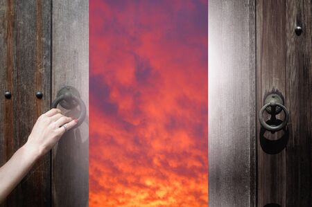 Door and sunsetの写真素材