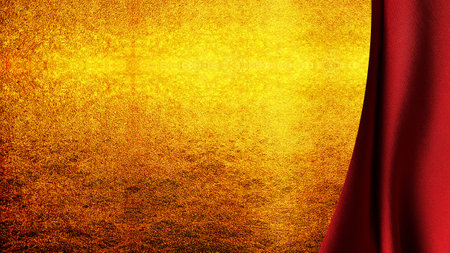 Red velvet curtain with gold grunge texture background. 3d illustrationの写真素材
