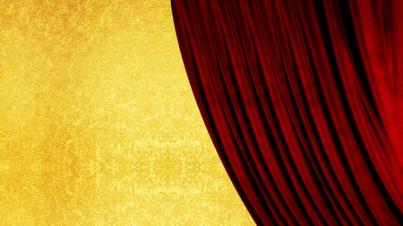 Movie or theater curtain background with red velvet curtains. 3d illustrationの写真素材