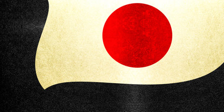 flag of Japan or Japanese banner on canvas texture background. grunge styleの写真素材