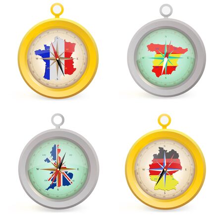 The figure shows four different compassのイラスト素材