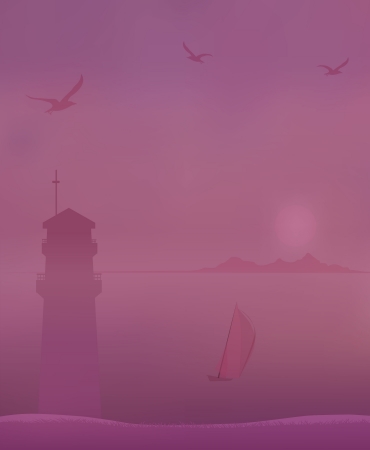 Lighthouse on the background of the sea bayのイラスト素材