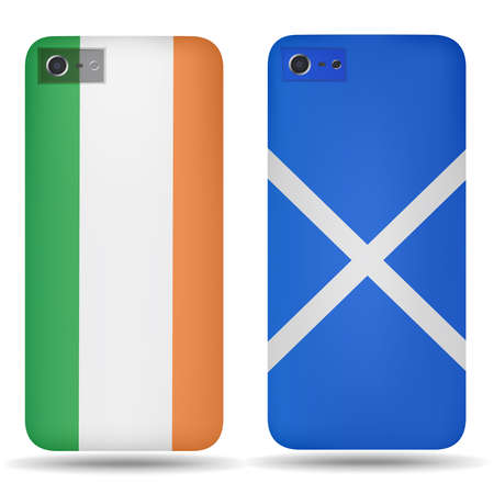 Rear covers smartphone with flags of Ireland and Scotlandのイラスト素材