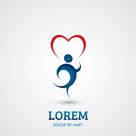 Man flying and keep Hearts. Vector icon design template.のイラスト素材