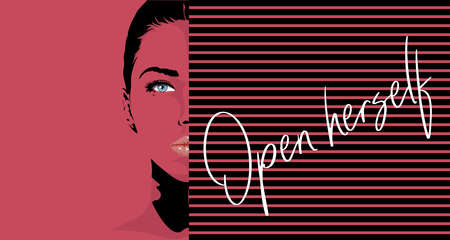 Open herself. Beautiful girl in flat style. Girl with hair vector illustration.のイラスト素材