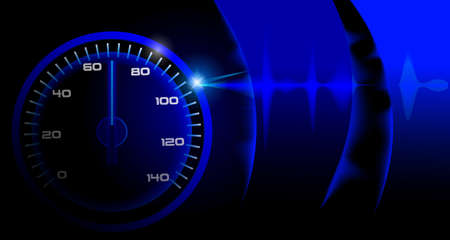 vector illustration of blue abstract car fuel power speedometer pushing to limit with cool engery glow effects.のイラスト素材