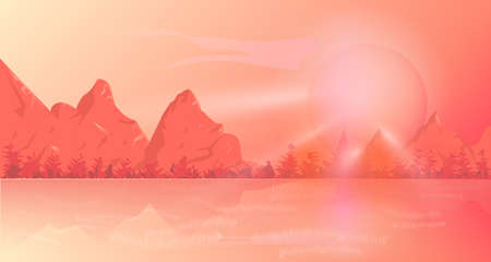 Mountain background is a coral colorのイラスト素材