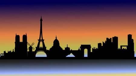 Sunset over paris in silhouetteのイラスト素材