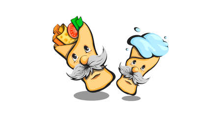 Colorful flat/cartoon design shawarma icon. Vector illustration isolated on a white background.のイラスト素材