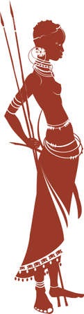Vector illustration of the African girl with a spear.のイラスト素材