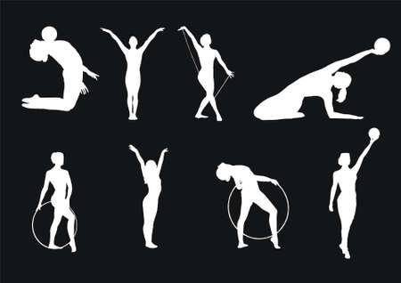 Some vector silhouettes of girls of gymnastsのイラスト素材
