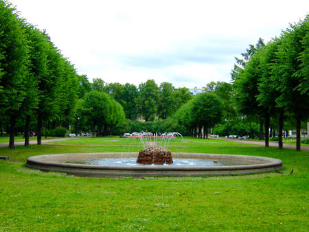 Photo in park of a beautiful small fountain.の写真素材