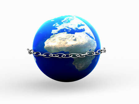 3 D the image of the Earth chained in a circuit.