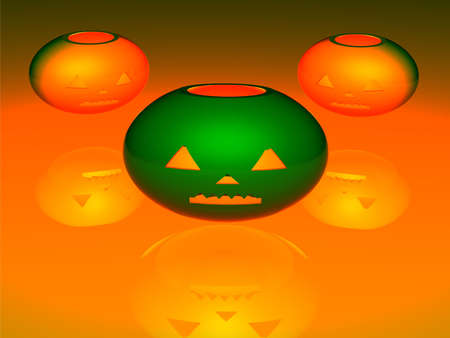 Three malicious lanterns in the form of a pumpkin.の写真素材