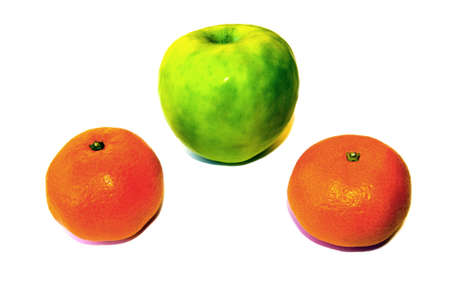 Beauty fruit apple and mandarins on a white.  の写真素材