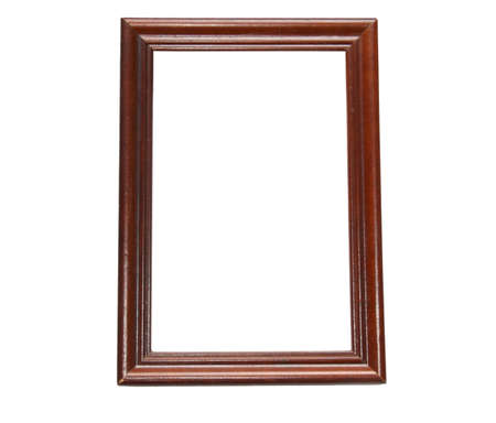 Photo of a wooden dark brown photoframework on a white.