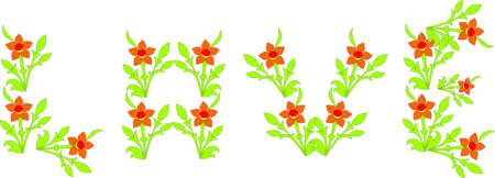 Word love laid out from flowers, a vector illustration.のイラスト素材